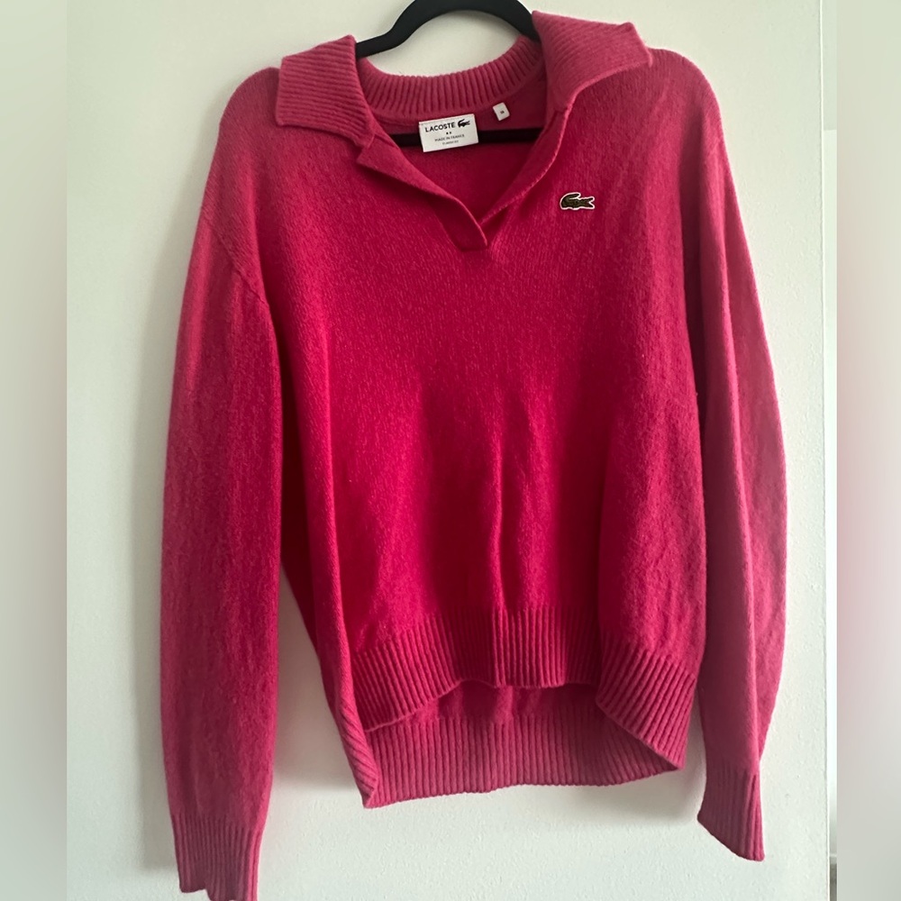 Lacoste Women's Cashmere Polo Sweater in Vibrant Pink